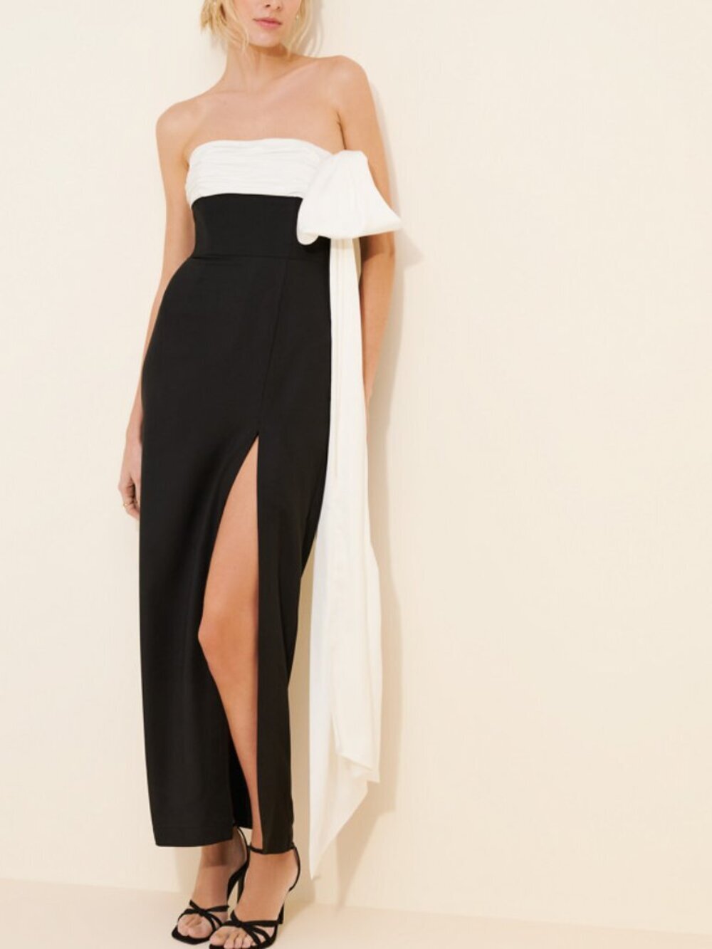 Hutch Black & White Strapless Column Bow Maxi Dress Size 6 - 38590